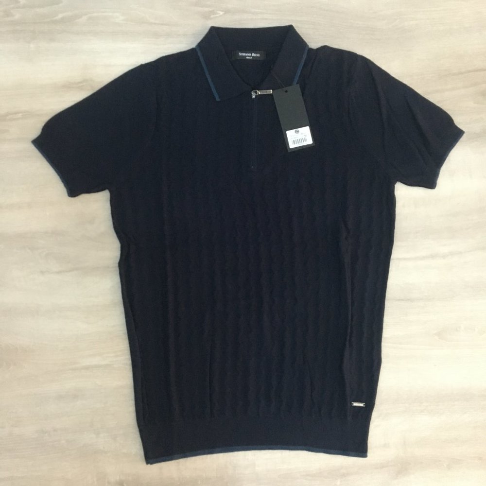 Stefano Ricci Dark Navy Polo Zip-up T-shirt Men "M